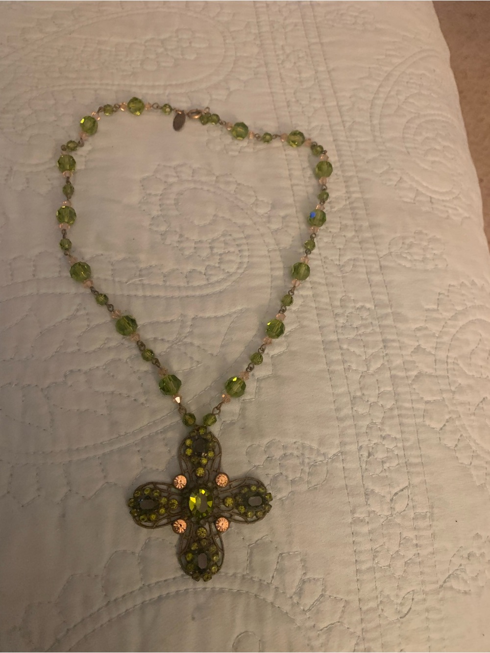 Vintage-Inspired Green Crystal Cross Pendant Necklace Liz Palacios